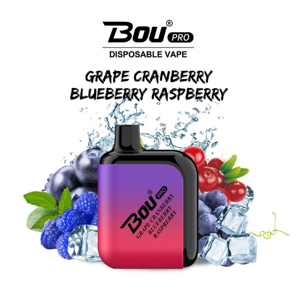 Vaper Desechable Bou Pro 7000 Puffs Grape Cranberry Blueberry Raspberry🫐🍒💜🧊