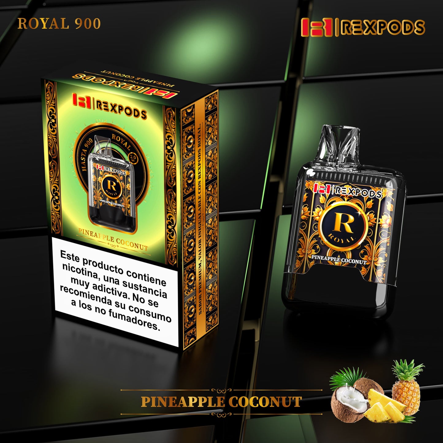 Vaper desechable Rexpods Royal 900 Pineapple Coconut 🍍🥥