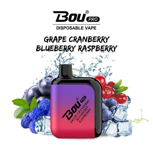 Vaper Desechable Bou Pro 7000 Puffs Grape Cranberry Blueberry Raspberry🫐🍒💜🧊