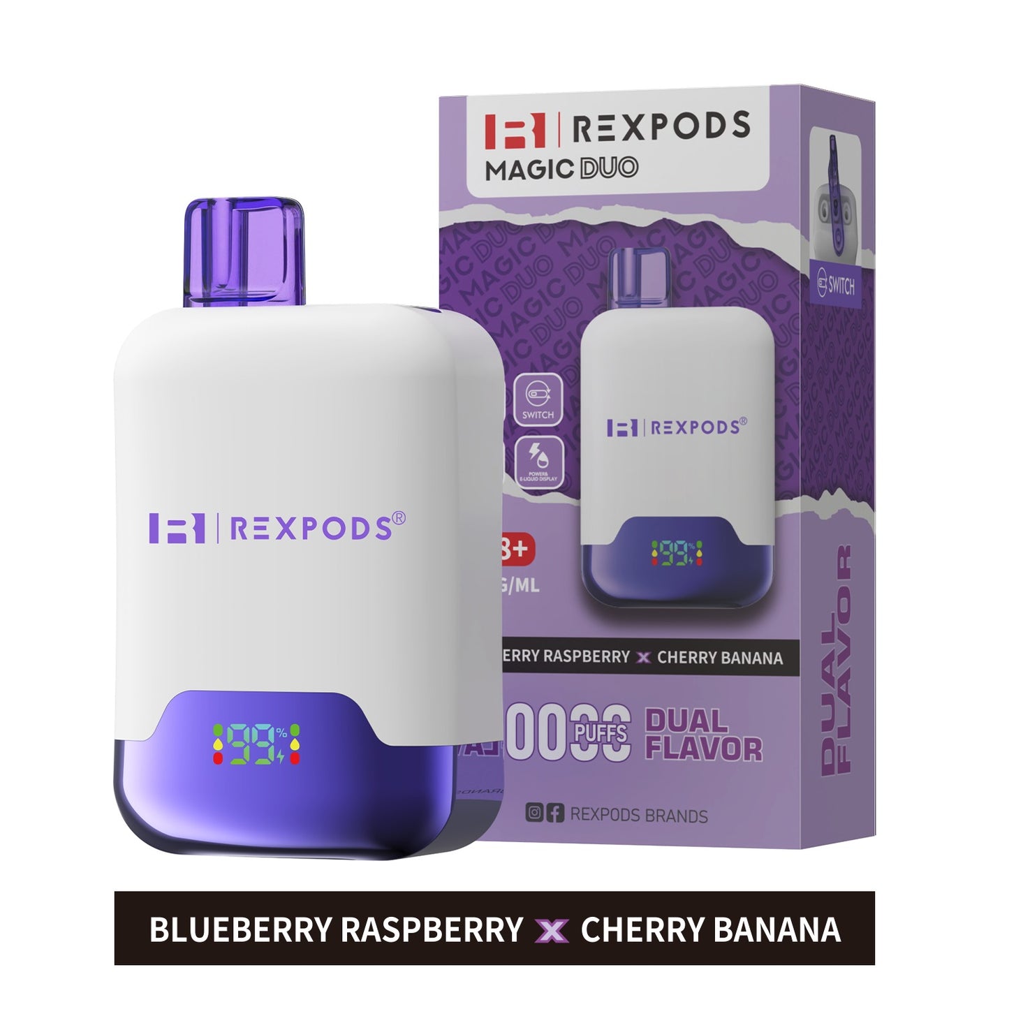 Vaper Desechebles Rexpods 20k Blueberry Raspberry × Cherry Banana